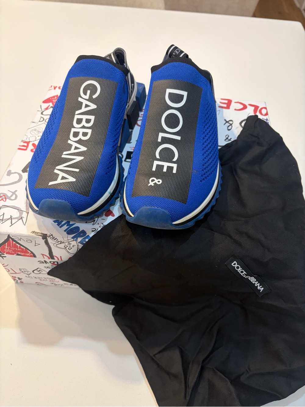 Dolce & Gabbana Men’s Slip-On Knit Sneakers in Blue